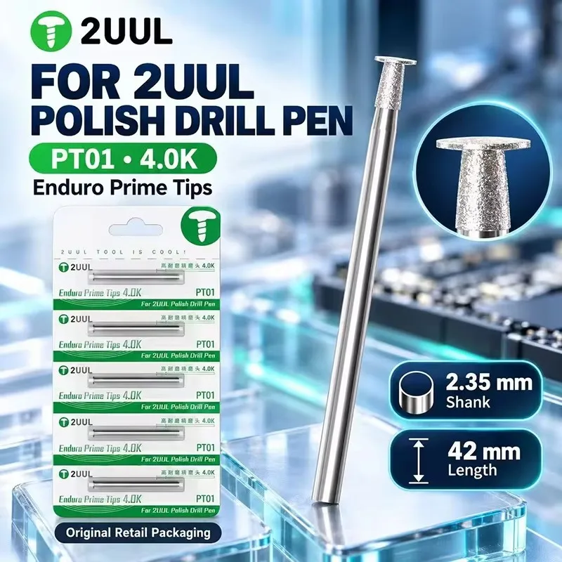2UUL PT01 Enduro Prime Tips 4.0K Grinding Bit with 2.35mm Shank 42mm Length for Polish Drill Pen Phone PCB Repair Polishing Tool