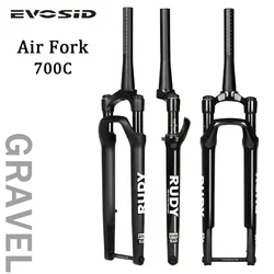 EVOSID RUDY 700C Road Bike Fork Suspension 100*12MM Rock Shox Air And Oil Shock Absorber Tapered Off-road Disc Brake Fork Gravel