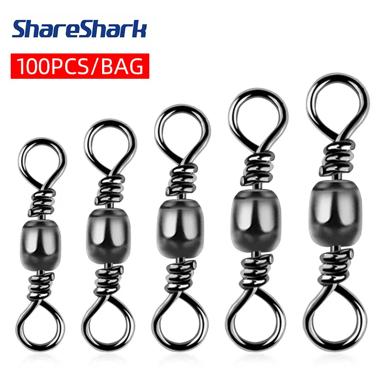ShareShark 100 Stück Angelverbinder, Fasswirbel, Kohlenstoffstahl, Meereshaken, Verbinder für Meeresangeln, Luer-Verbindungszubehör
