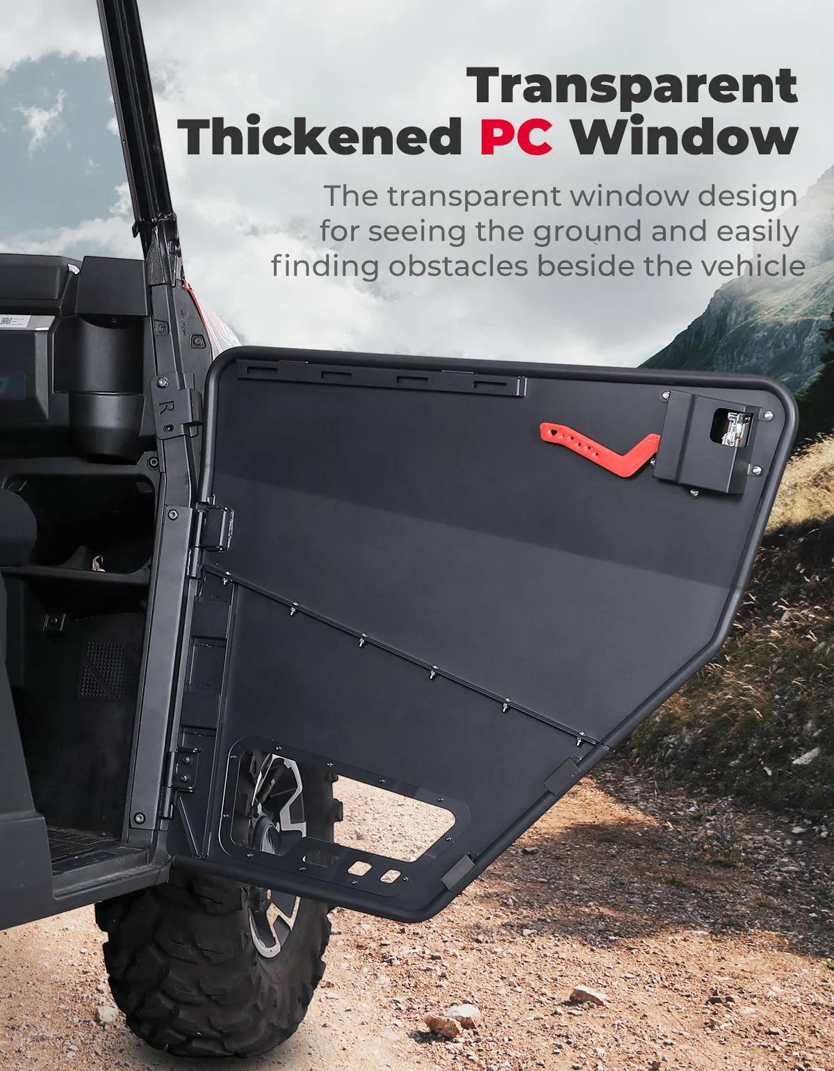 KEMIMOTO-Kit de media puerta UTV, Compatible con Polaris Ranger XP 1000, 2018-2022, 2023, puertas de aluminio, transparente, PC engrosado, ventana