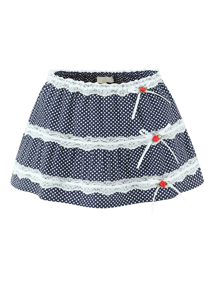 TWOTWINSTYLE Hotsweet Dot Print Set a due pezzi per donna Camicia slim a maniche corte con risvolto Vita alta Gonna con fiocco impiombato Abito femminile