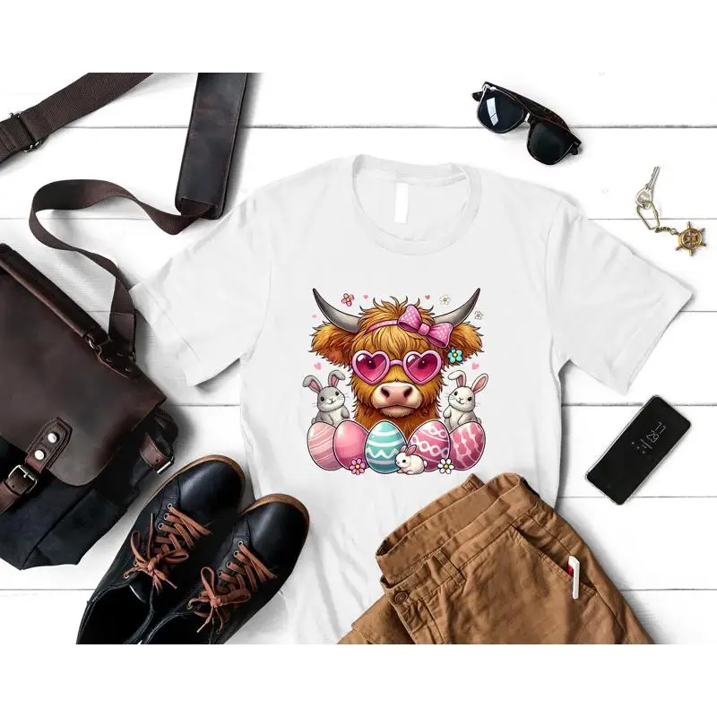 

Easter Highland Cow T Shirt Day Family Bunny Crewneck