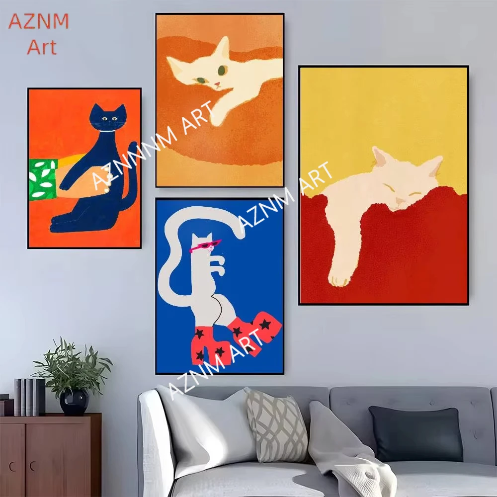 Funny KAWAYII Cat Dog Poster Home decor HD sticky wall waterproof home living room bedroom bar decoration