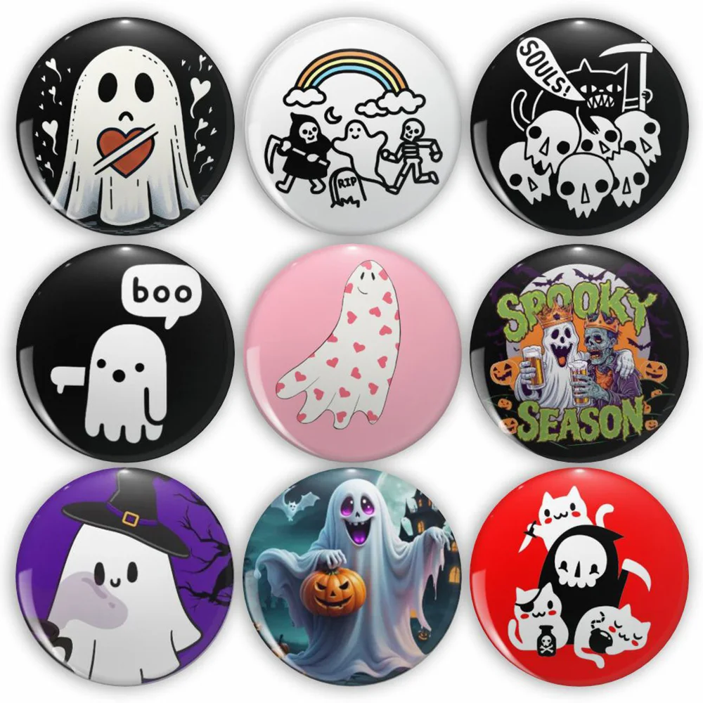 22 Types Halloween Horror Tinplate Button Pins Cartoon Ghost Boo Brooch Cute Skull Skeleton Pumpkin Lapel Backpack Badges Gifts