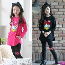 2022 New spring Girls clothes Sets Cartoon Donald Duck Lovely print Children Tracksuit kids clothing suit baby t shirt+pant 2pcs