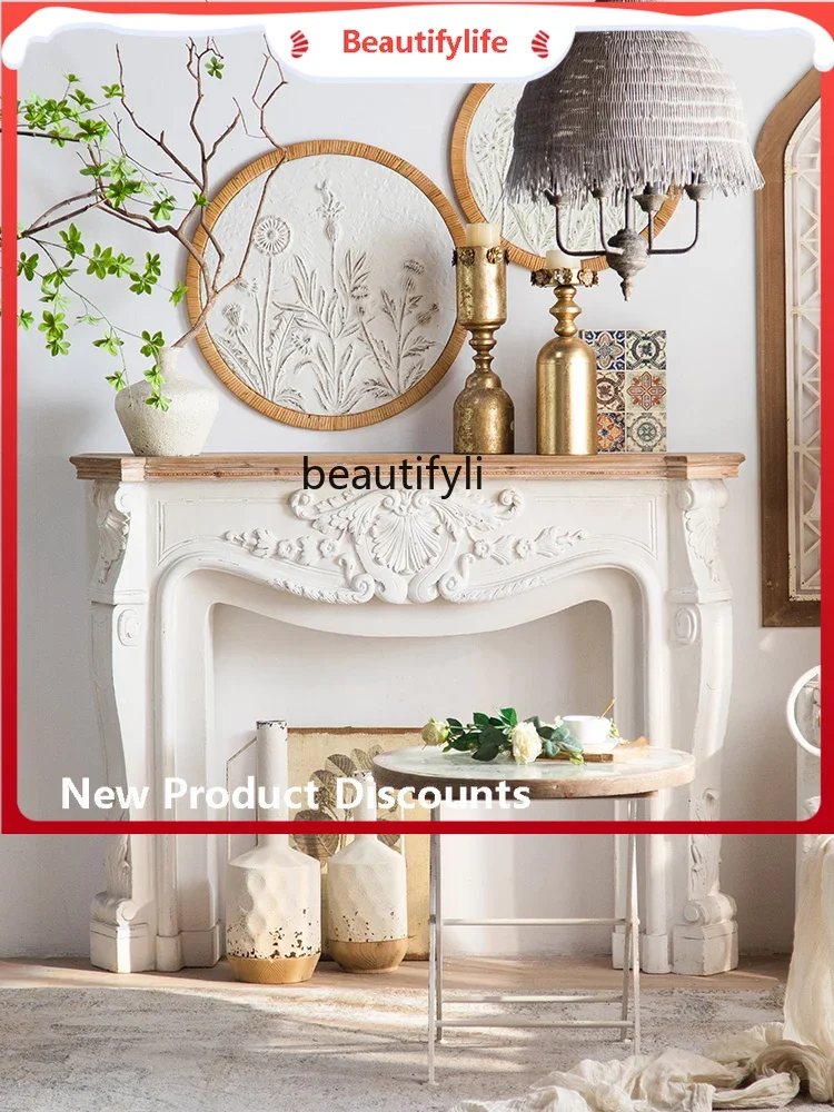 

scn8617 Retro French Fireplace Decoration Console Solid Wood Distressed Coffee Shop Garden Aisle Fake Fireplace