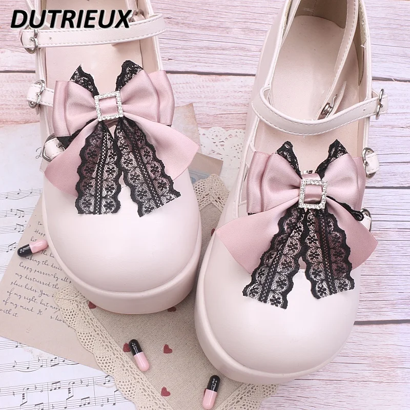 Japanese Lolita Style Shoe Decoration Lace Bow Shoe Clip Shoe Buckle Decorations for Shoes Accessories Sweet Cool Female