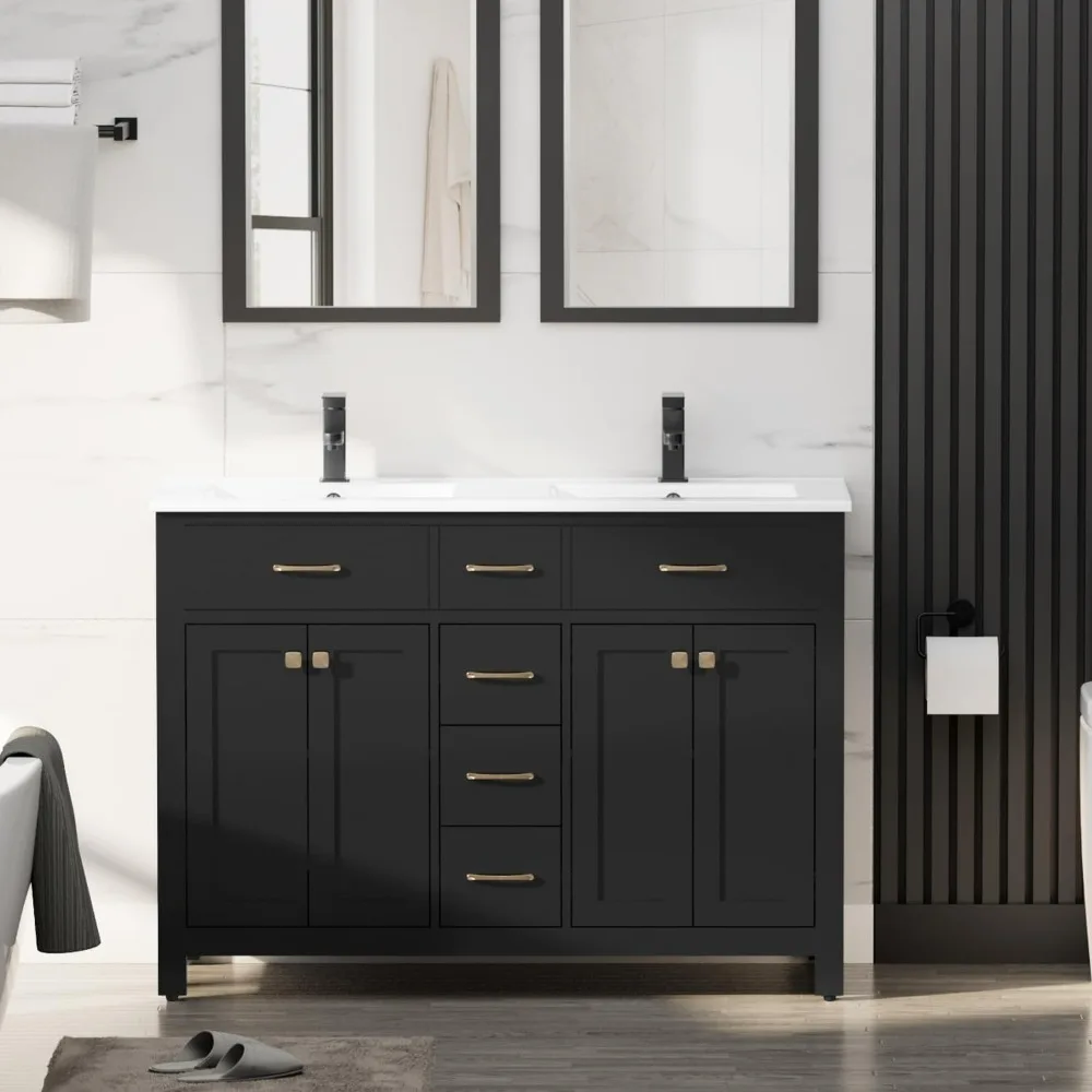 

48" Bathroom Vanity with Sink Combo, Resin Sink, Four Doors and Three Drawers, Include Faucet Without Mirror, Painted Cabinet