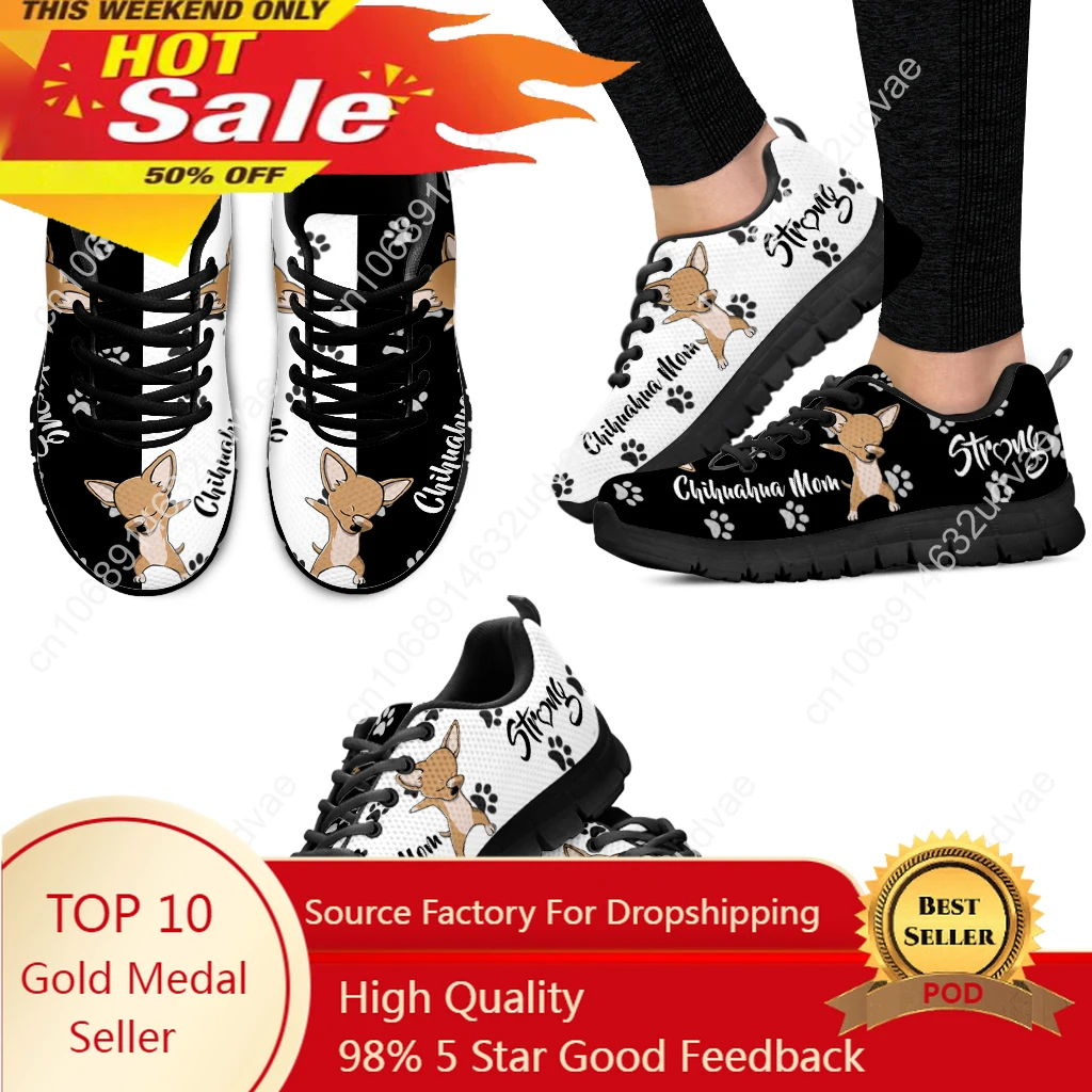 

Chihuahua Design Brand Lace-up Shoes Black And White Dog Paw Print Sneakers Pet Dog Gift Zapatos Planos De Mujer