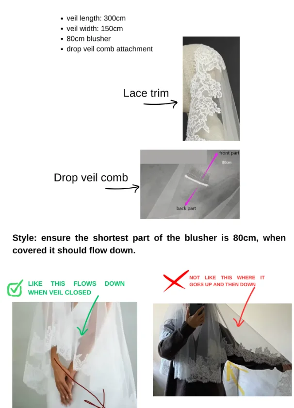 إسقاط الحجاب، الجزء الأمامي 80 سم. عرض الحجاب 1.5 م، B81-dropveil #1