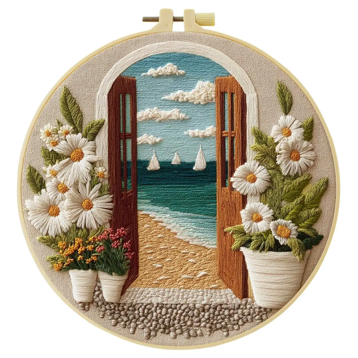 1 Stück 20X20CM/15X15CM 7,87/6,3 Zoll Der Meerblick vor der Tür Stickerei Starter-Kit DIY-Kit DIY-Stickerei-Set Handarbeiten – Detail 4