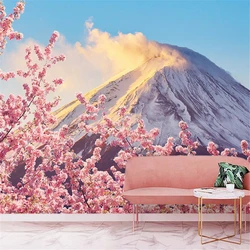 custom Sakura powder Fuji Mountain background mural wall paper sushi restaurant izakaya mural Japanese decorative 3D wallpaper