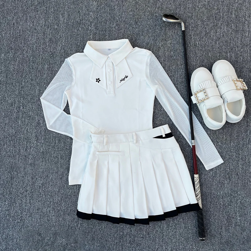 

Женская рубашка-поло с длинными рукавами для гольфа, летний солнцезащитный козырек с сетчатыми рукавами, быстросохнущий, дышащий и утягивающий спортивный комплект на открытом воздухе