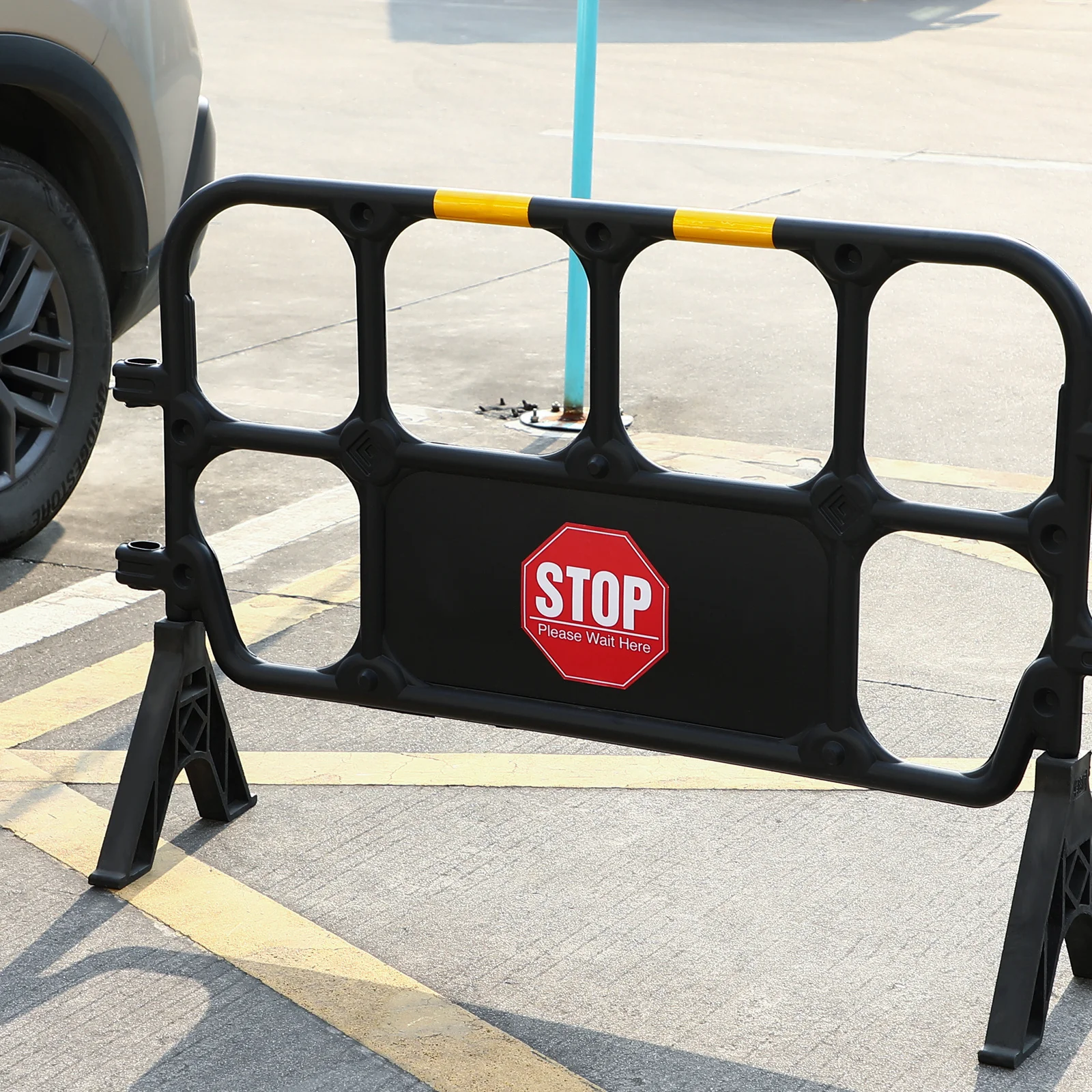 

5 Sheets Social Distancing Warning Stickers Large PVC Please Wait Here Signs for Schools Malls Public Safety Decals