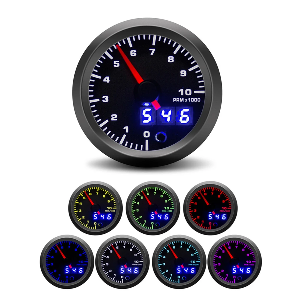 52mm Tachometer PRM Boost Gauge Water Temp Oil Temp Oil Press Voltmeter EGT Gauge AFR Gauge 7 Colors LED Dual Display Car Gauge