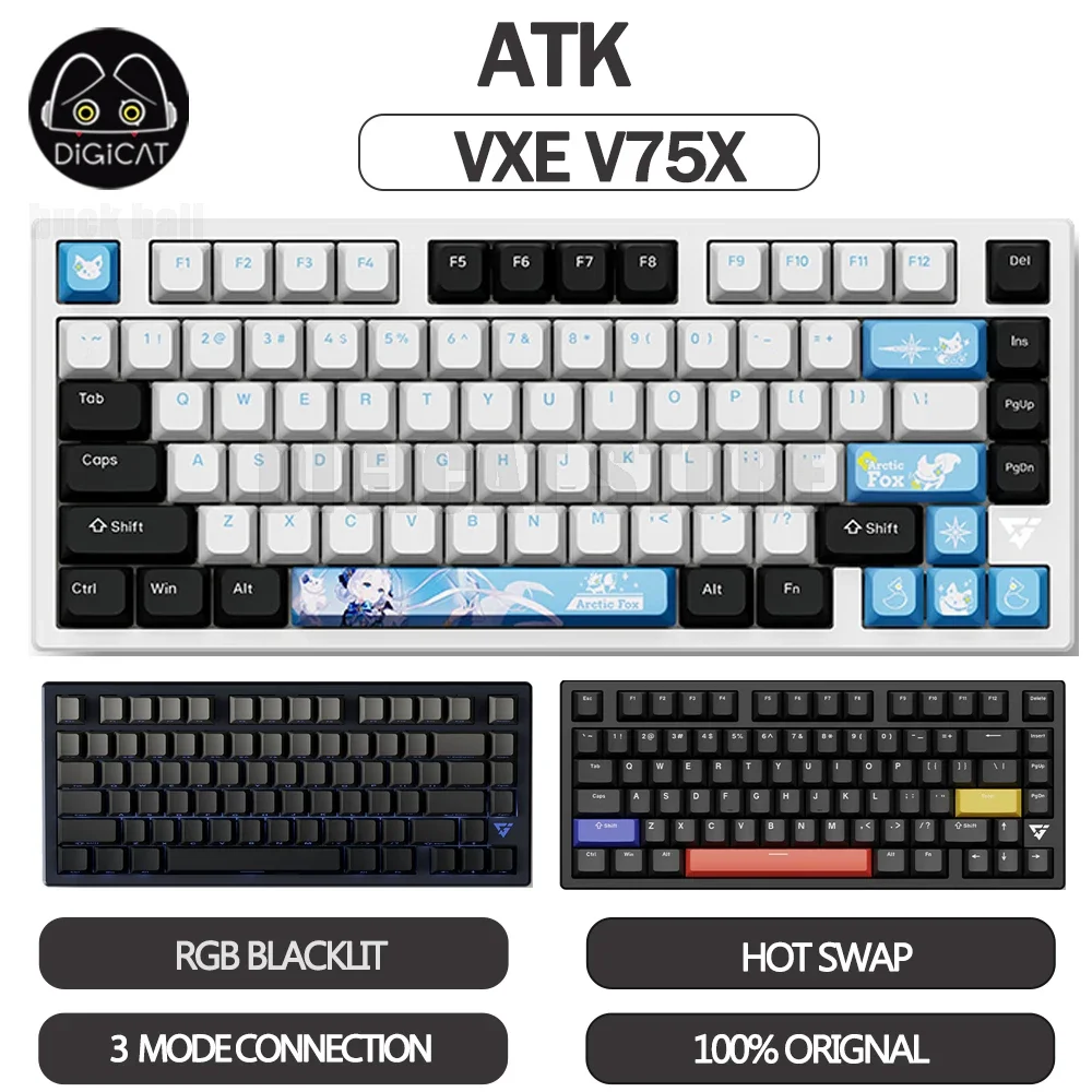 

ATK VXE V75X Mechanical Keyboard 3 Mode USB/2.4G/Bluetooth Wireless Keyboards RGB 80Keys Hot Swap Gaming Esports Keyboard Gift