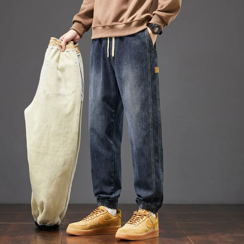 

2025 Winter Fleece Thick Warm Jeans Men's Straight Elastic Vintage Denim Pants Men Casual Clothing Fashion Plush Jean Trousers