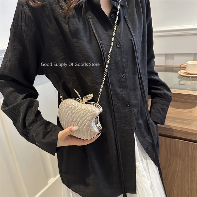 高級ゴールドイブニングクラッチバッグ女性のための多用途衣類ミニクロスボディバッグかわいいアップルデザイン女性口紅バッグ財布ハンドバッグ