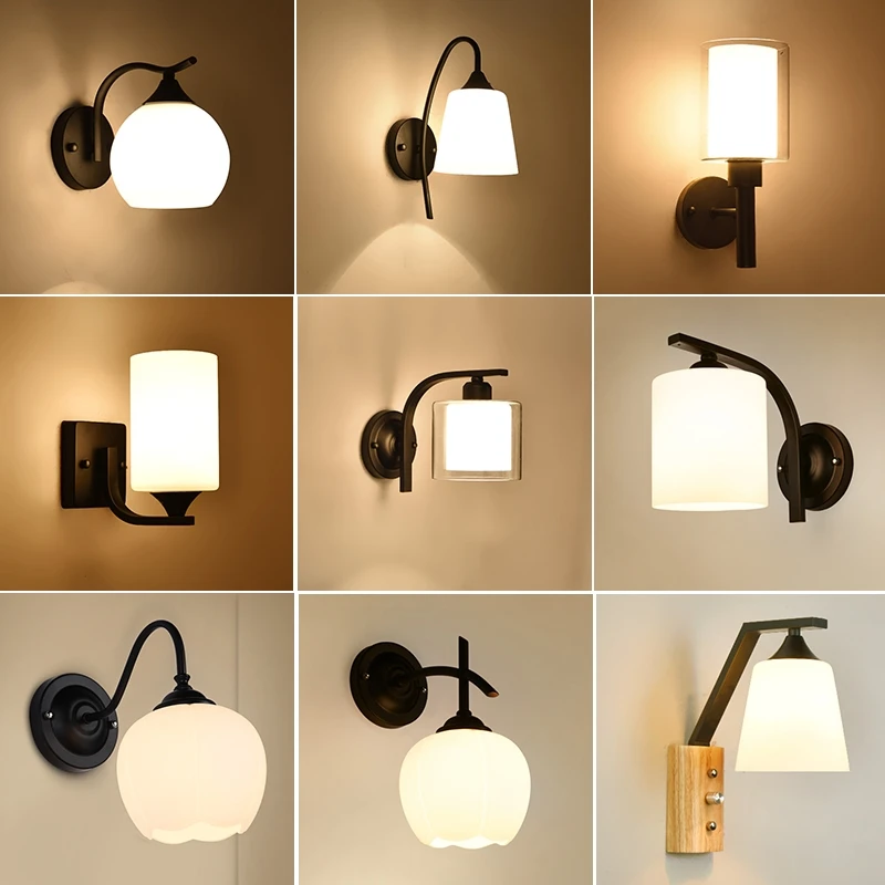 

Decoration Loft Indoor Wall Lamp Glass Shade for Bedroom Stair Modern Minimalist Bedside Lights Black E27 Base