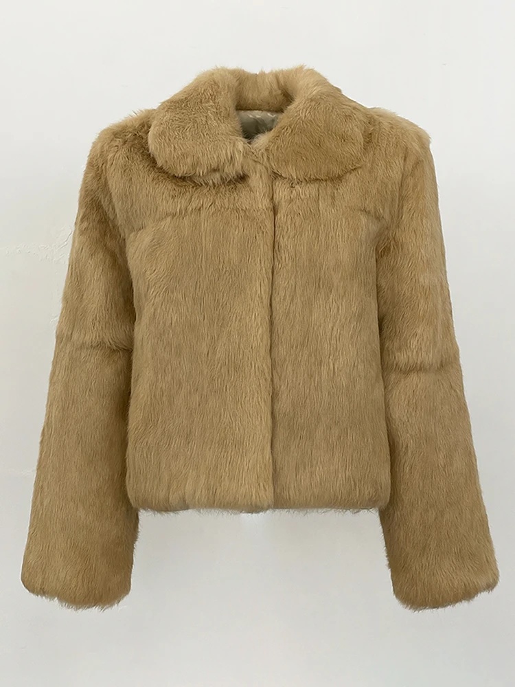 سترة نسائية جديدة لعام 2025 من فرو الأرنب الطبيعي بياقة مقلوبة معطف فرو حقيقي ملابس شتوية للسيدات ملابس بأكمام طويلة للسيدات #4