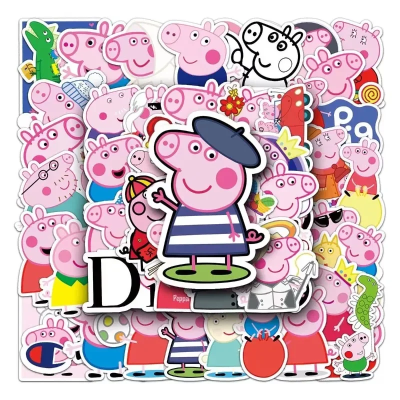 52pcs/set Peppa Pig Stickers Cute Pigs Cartoon Mobile Phone Water Cup Notebook Suitcase Waterproof Decorative Graffiti Sticker