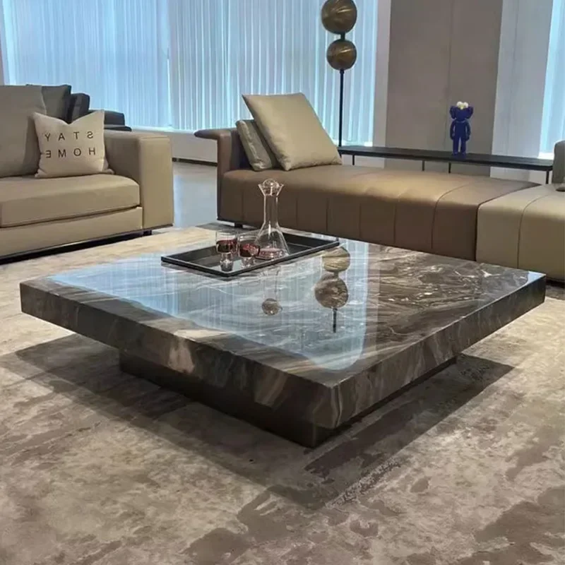 

Italian minimalist light luxury Boteco Venice brown marble Internet celebrity villa high-end rock slab square suspended coffee t