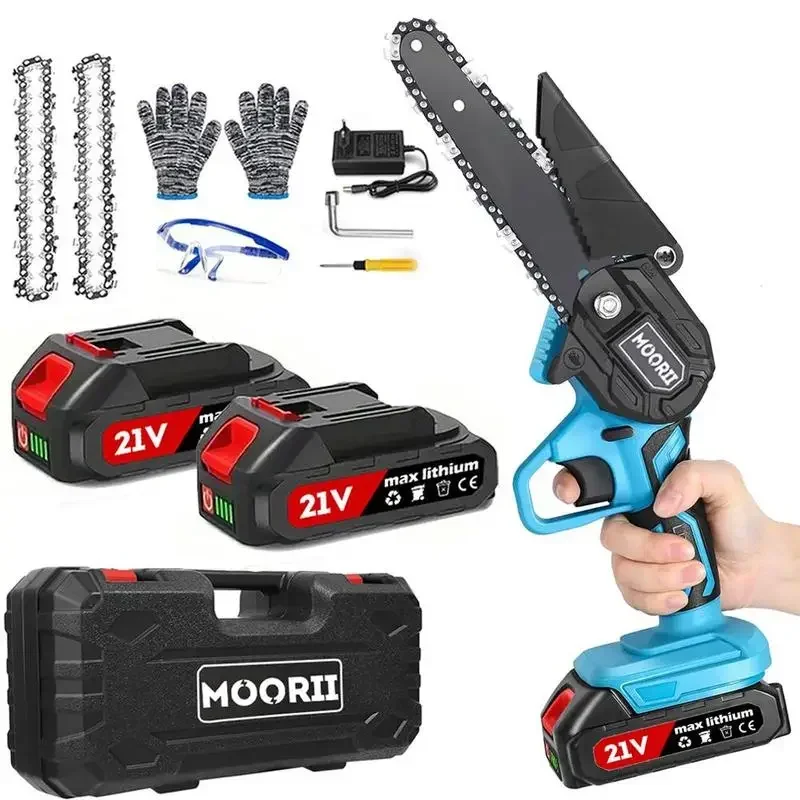 21V Electric Chainsaw, 6-Inch Handheld Small Chainsaw with Security Lock for Wood Cutting & Tree Trimming