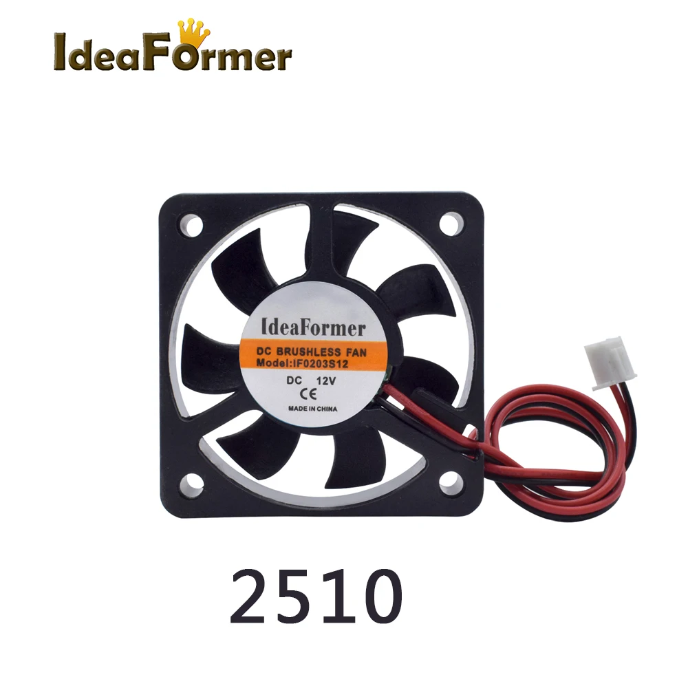 2510 Cooling Fan Brushless Cooler Fan DC 5/12/24V With 2Pin Wire Black Plastic Small Exhaust Fan For 3D Printer
