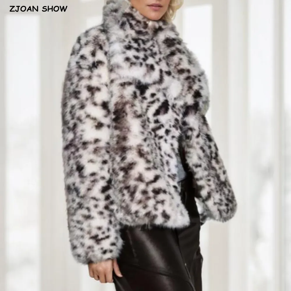 

New 2025 Winter Animal Skin Pattern Shaggy Faux Fur Coat CHIC Women Lapel Collar Hook Buttons Full Sleeve Loose Short Outerwear