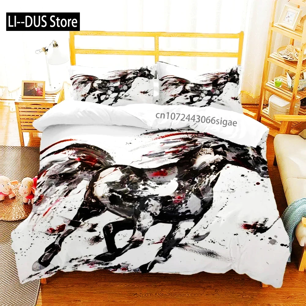

Horses HD Print Polyester Bedding Sets，Boys Or Adults For Beds Quilt Cover Pillowcase Bedding Set，Teens King Size Bedding Set