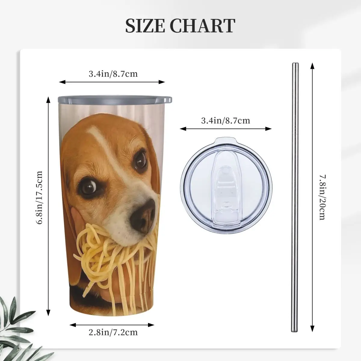 Funny Beagle Dog Design Stainless Steel Tumbler Vacuum Insulated Mug Thermal Cold Cup Straw With Lid 20oz