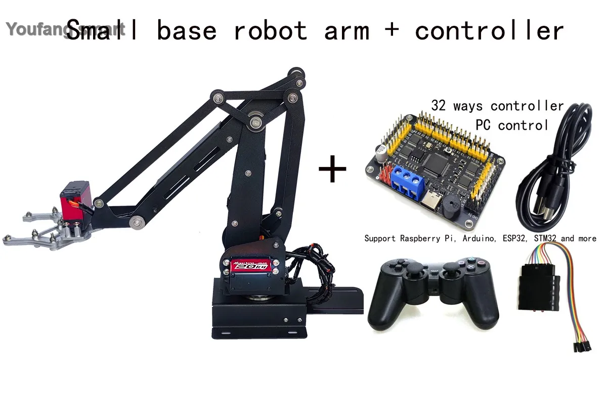 ذراع روبوت صغير 4 DOF مع مناور معدني ، قاعدة دوارة مخلب لاردوينو ، مجموعة DIY ، UNO ، ESP32 ، STM32 ، قابلة للبرمجة