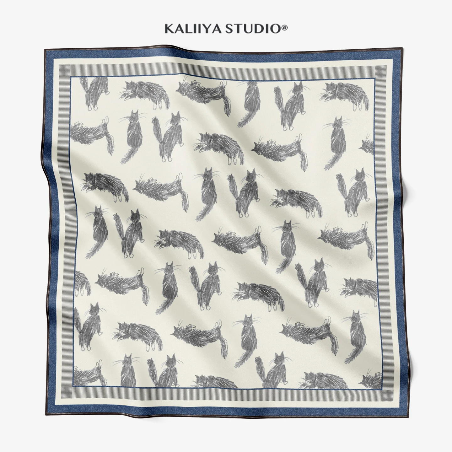 

KALIIYA Original Silk Chiffon Scarf Versatile Women's Square Shawl Spring Summer Fashionable Decorative Geometric Pattern
