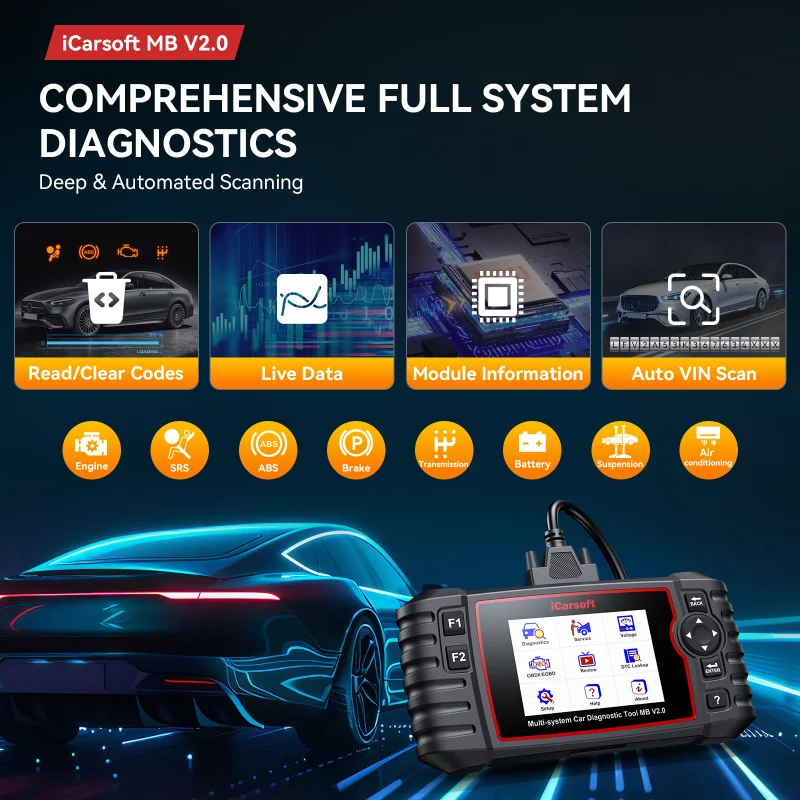 iCarsoft MB V2.0 OBD2 Diagnostics Tool FOR BENZ SPRINTER SMART DPF ABS EPB Injectors Coding Oil Reset Kit Free Upgrade Online