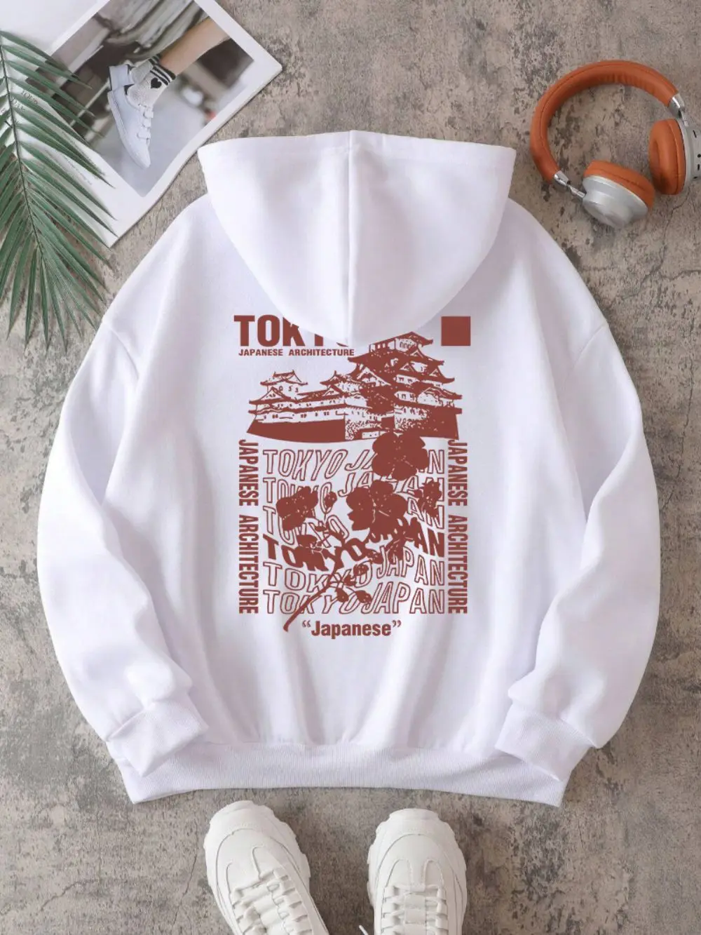 Casual Womens Hoodies Japanese Tokyo Sakura Printing Pullovers Comfortable Warm Fleece Soft Sweatshirts Fashion Female Clothing