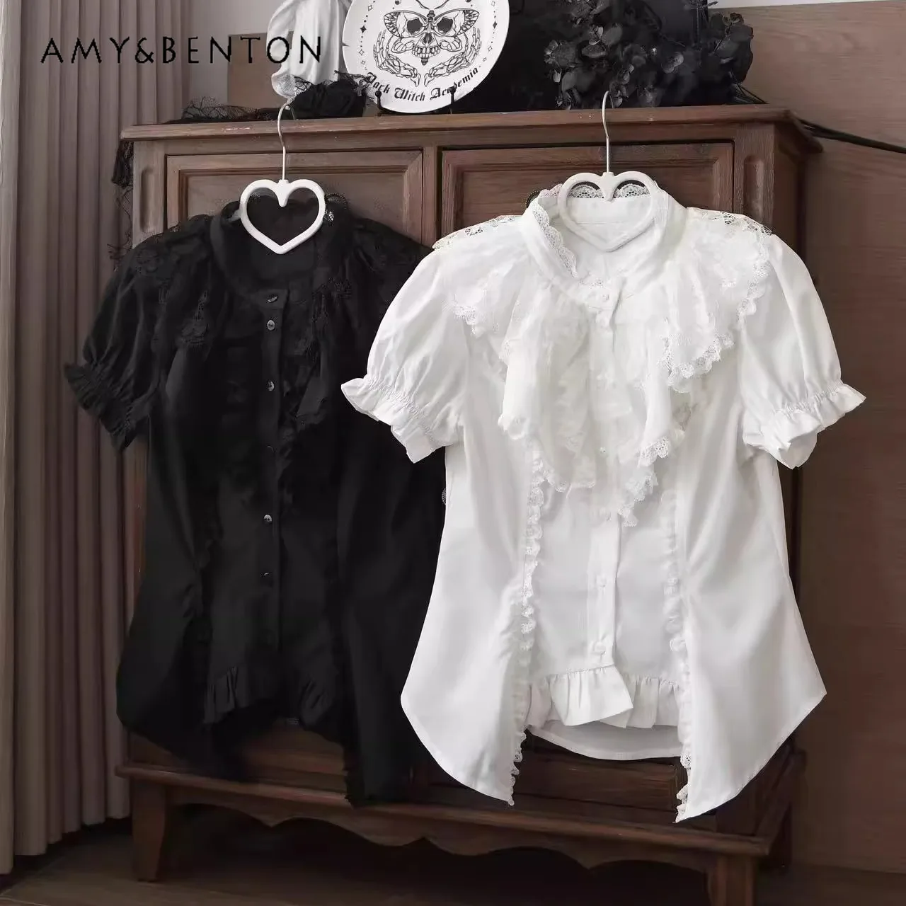 Original Gothic Punk Style Lolita Inner Shirt Japanese Subculture Anime Girl Round Neck Lace Patchwork Slim Fit Shirt for Women