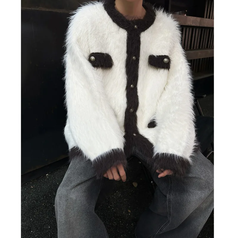 [OIMG] Trendy Mink Fur Small Fragrant Style Color Blocked Round Neck Knitted Sweater For Autumn And Winter