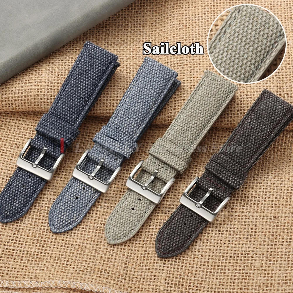 Premium Sailcloth Canvas Watch Band 20mm 22mm Quick Release Nylon Leather Strap Replacement Bracelet Blue Black for Brand Watch