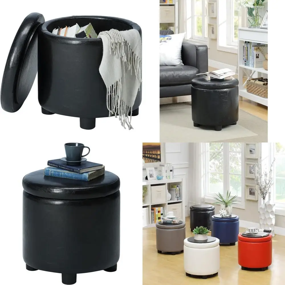

Black Faux Leather Round Storage Ottoman by Designs4Comfort