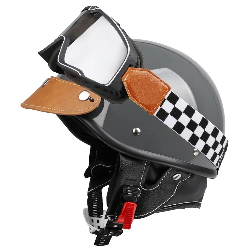 

Gray Vintage Japanese Style Motorcycle Half Helmet 3C Certified Summer Headwear for Women Electric Vehicle Riders
