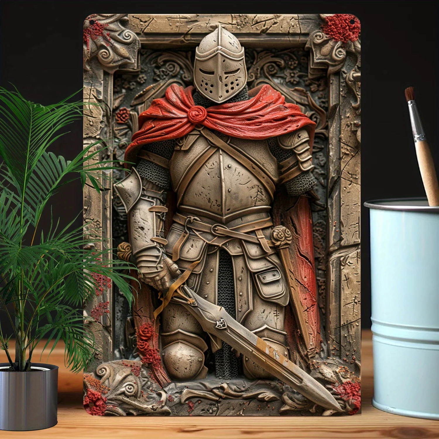 Medieval Knight Wall Art - Metal Decor Sign, High Bending Resistance for Home, Office, and Store Decoration - Vintage Style Gift
