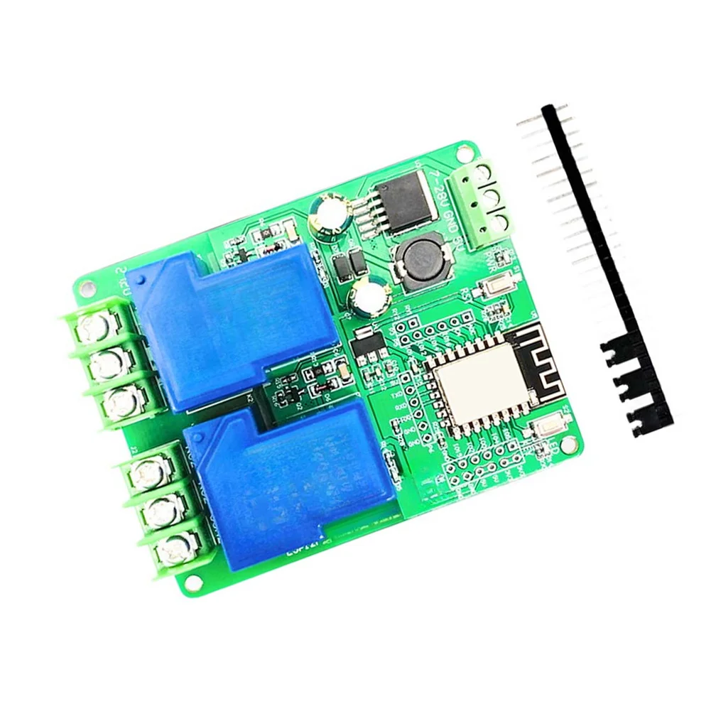 PCB Development Board with for 2 for x 30A Relays for Arduino ESP12F For Smart Home Systems DC7-28V 5V Power Support Green Blue