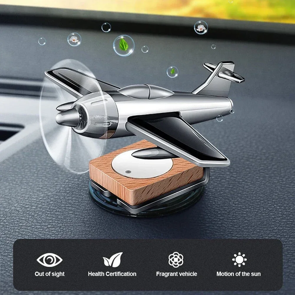 Solar Energy Powered Aluminum Alloy Airplane Model Dashboard Ornament - Creative Rotating Propeller Aviation-Themed Car Interior