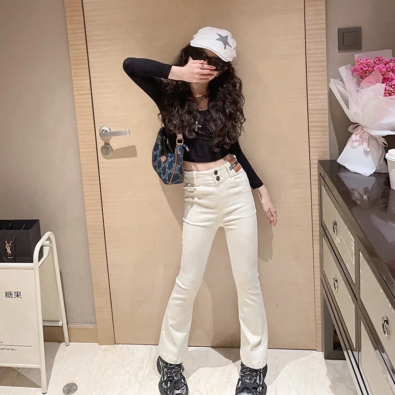 

Осенние расклешенные брюки для девочек, плотная эластичная детская одежда, брюки с высокой талией и пуговицами, подростковые хлопковые капри от 4 до 16 лет