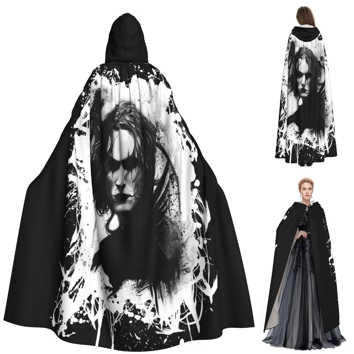 

Eric Draven The Crow Long Hooded Cloak Witch Medieval Costume Cosplay Cape HalloweenCoat Adult Unisex