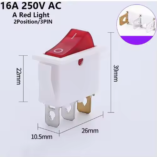 1PCS KCD3 Rocker Switch ON-OFF ON-OFF-ON 2 Position 3Pins Electrical equipment With Light Power Switch 16A 250V / 20A 125V AC - Image 8