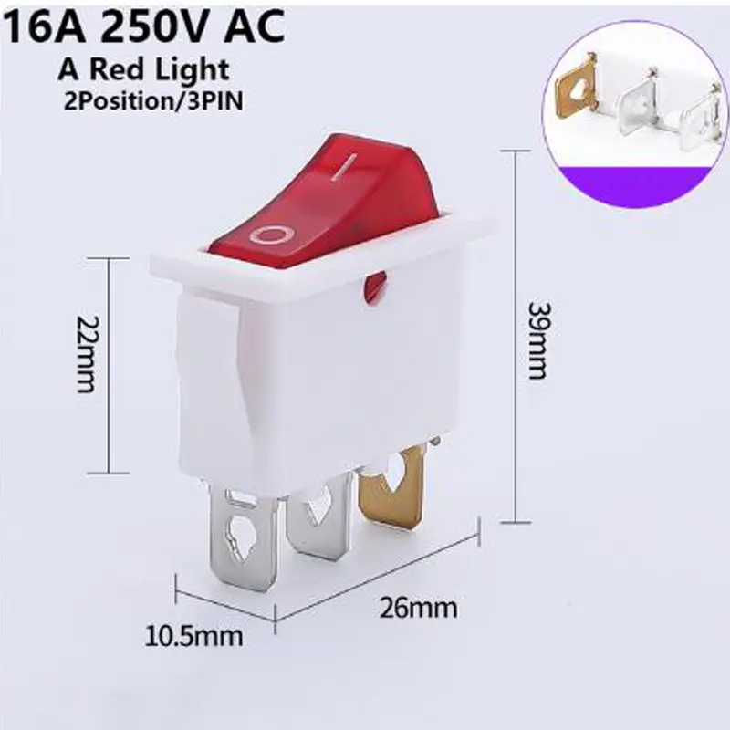 1PCS KCD3 Rocker Switch ON-OFF ON-OFF-ON 2 Position 3Pins Electrical equipment With Light Power Switch 16A 250V / 20A 125V AC - Image 8