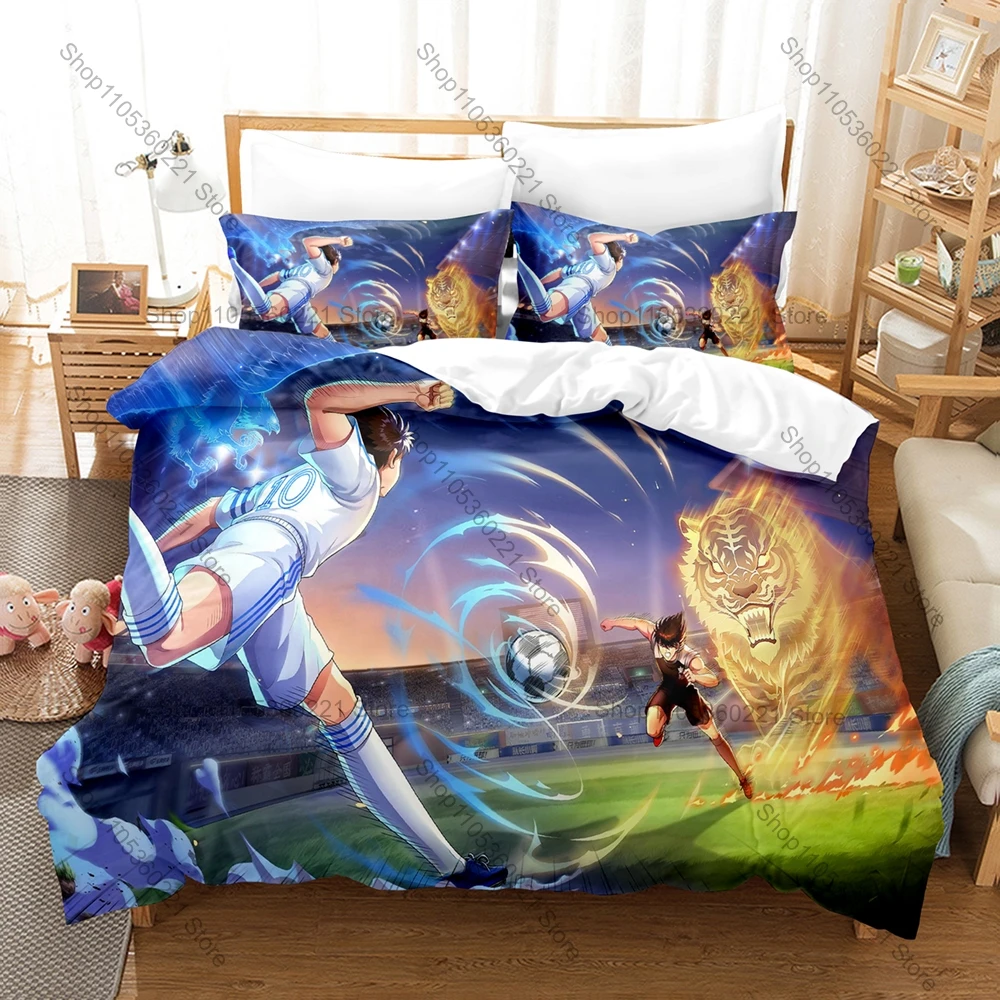 Captain Tsubasa Nankatsu Football Manga Character 3PCS Bedding Set Duvet Cover + 2 Pillowcases Microfiber Anime Bed Linens Home