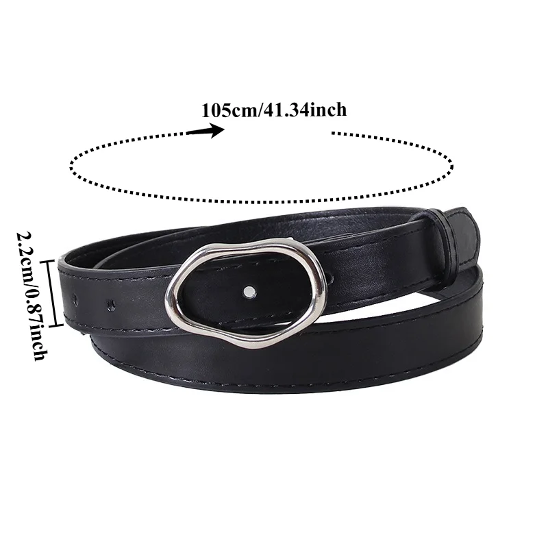 New Arrival Fashionable Asymmetrical Oval Belt with Silver Buckle  Korean-Style High-End Trendy Versatile Denim Women’s Belt