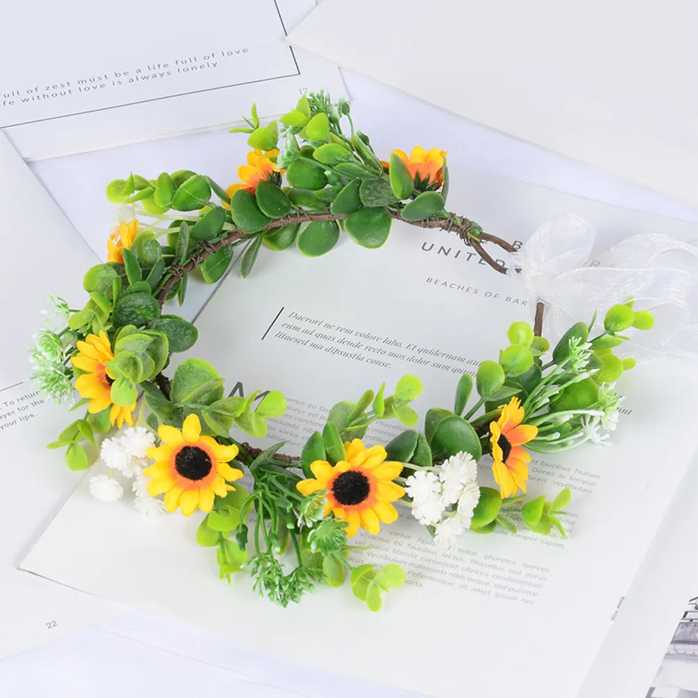 

Adjustable Artificial Sunflower Floral Headband Elegant Flower Crown for Bride Wedding Birthday Seaside Party Photography Prop